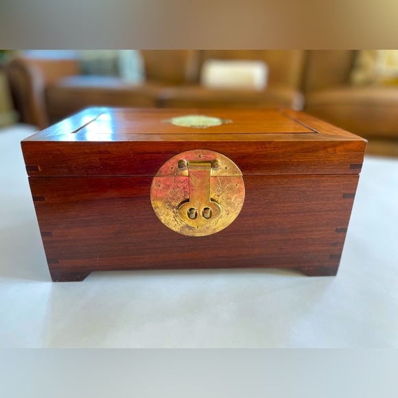 Vintage Jewelry Box Hong Kong Large Wood Carved Jade This Will Hold Everything! - Picture 2 of 14